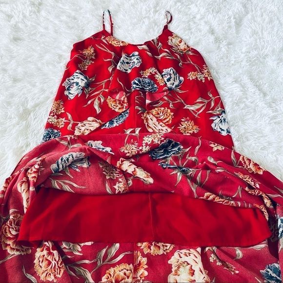 Romeo + Juliet Red Floral Flounce Maxi Dress S - Picture 8 of 14